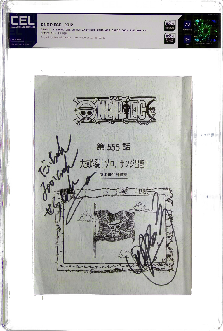 One Piece VA script signed by Mayumi Tanaka, encapsulated and CEL certified